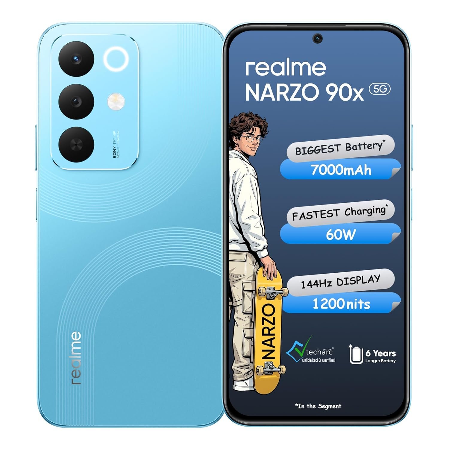 realme NARZO 90x 5G (Aqua Blue 2026, 6GB+128GB) | 7000mAh + 60W Biggest Battery & Fastest Charging in the Segment* | 144Hz Bright Display | Sony 50MP AI Rear Camera | 400% Ultra Boom Speaker6.99" 120Hz TrueColour AMOLED