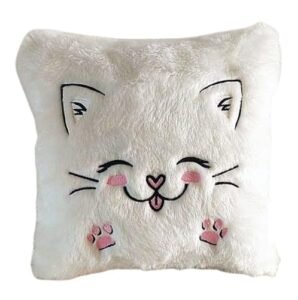 Soft Cartoon Cat White Cushion Cover
