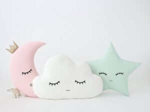 The Purple Tree Cute Cloud Moon Star Cot Cushion with Crown