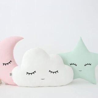 The Purple Tree Cute Cloud Moon Star Cot Cushion with Crown