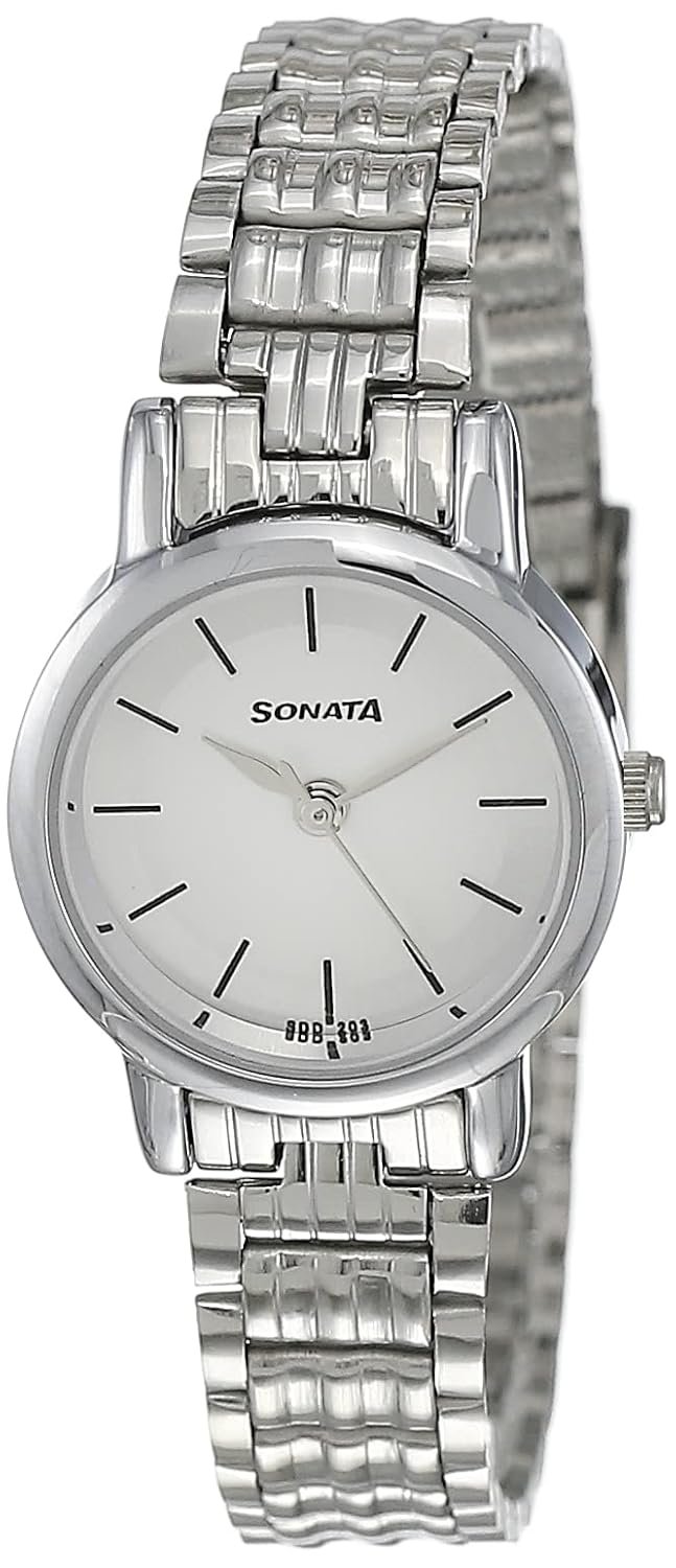 Sonata Quartz Analog White Dial Silver Stainless Steel Strap Watch For Women