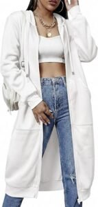 Women Casual Zip up Fleece Hoodies Tunic Sweatshirt Long Jacket