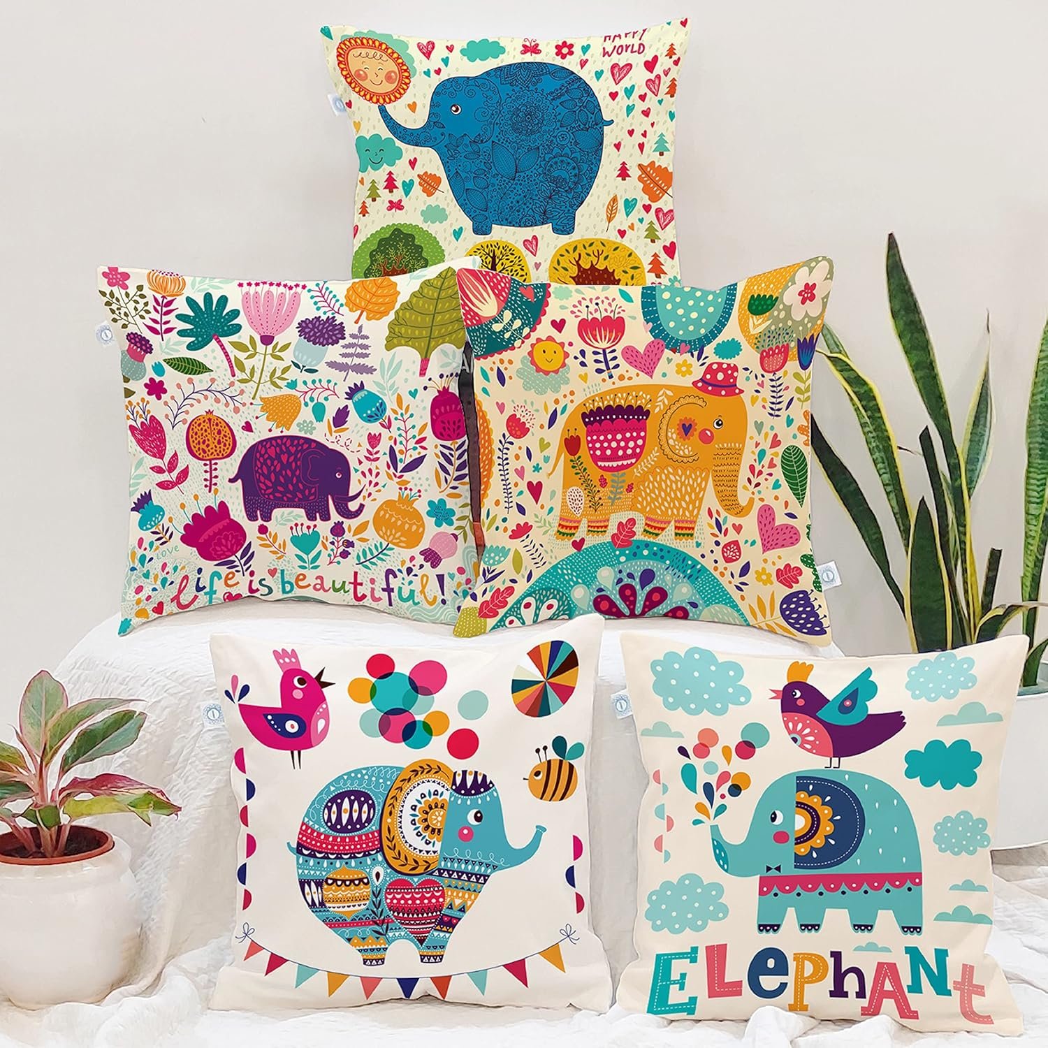 STITCHNEST Set of 5 Polycotton Cushion Covers